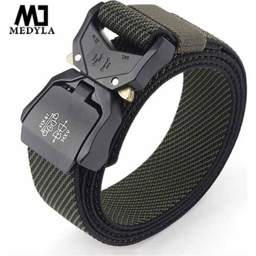 Elastic Jeans Belt For Men Aluminum Alloy Pluggable Buckle Training Tactical Belts Comfortable High Quality Male Belt Hunting