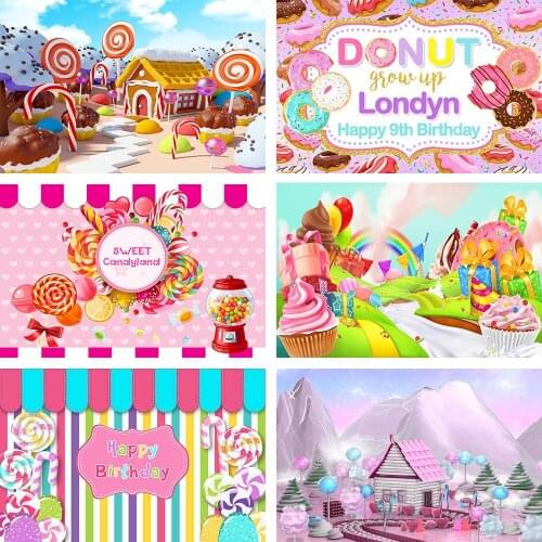 Avezano Birthday Party Backdrop Baby Sweet Candyland Donut Cake Newborn Photography Background Photo Studio Photozone Decoration