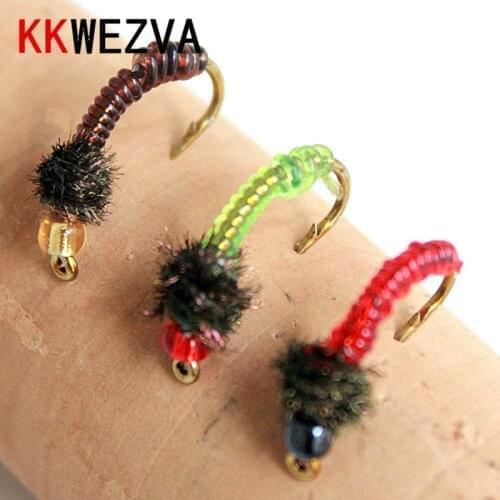 KKWEZVA 24PCS Promotion Stained Glass Bead Head Nymph Scud Midge Fly Fishing Flies for Fly Trout Fishing Lures insect Baits