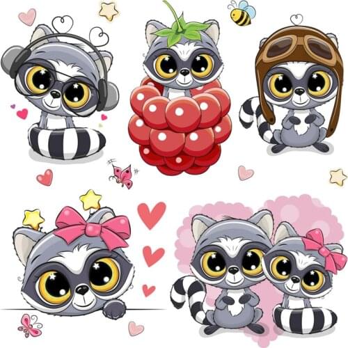 Cute Cartoon Animal Combination DIY Heat Transfer Iron on Patches Applique Baby Clothes Dress T-shirt Jacket Decoration