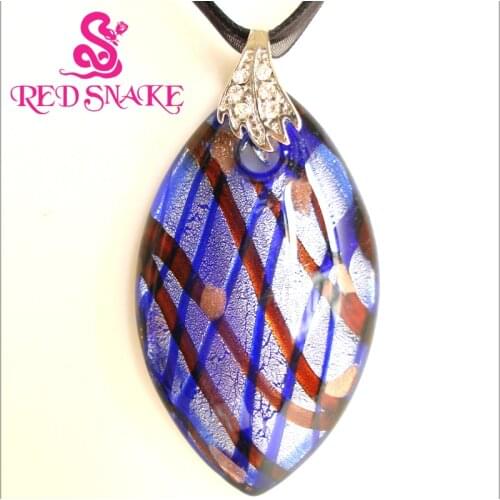 RED SNAKE Murano Glass Necklace silver color foil with blue and red Crossed Wires Pendant
