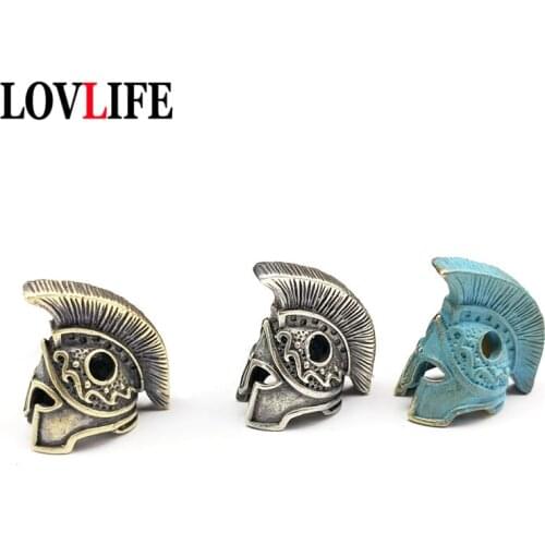 Brass Greek Samurai Helmet Knife Beads Keychain Pendants Roman Spartan Warrior Hangings Outdoor EDC Umbrella Rope Paracord DIY