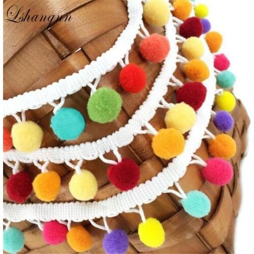 Lshangnn 11 Colors 5 Yards /lot Hand Sewn Plush Ball Cute Retro Hair Ball Fringed Lace For DIY Decorative Table Cloth Pillow