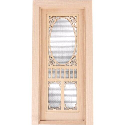 1/12 Scale Dollhouse Miniature Wood External Hollow Screen Door Unpainted Furniture for Dolls House Furniture Accessories