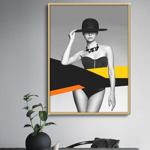Black and White Fashion Model Background Wall Painting wall pictures for living room fashion shop canvas print painting poster