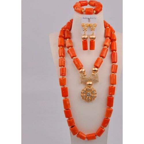 Fashion Orange Nigerian Coral Beads African Wedding Coral Necklace Jewelry Set for Women 11-C03