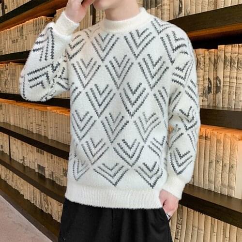 Sweater Imitation Mink Velvet Half-Collar Mens Bottoming Sweater Autumn and Winter New Korean-Style Brushed and Thick Wool