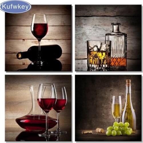 Diy Diamond Painting Cross Stitch kits 4 Piece Red Wine Cups DIY Diamond Embroidery full display diamond Mosaic Home Decor