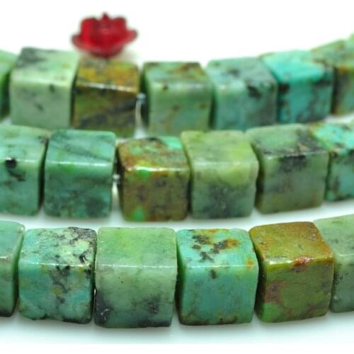 Natural African Turquoise Smooth Cube Beads Wholesale Green Loose Gemstones Semi Precious Stones for Jewelry Making Diy