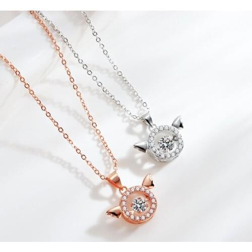 2021 New Korea Beating Hearts Angel Wings Pendant Exquisite Girl AAA Cubic Zirconia Clavicle Chain Charm Lady Engagement Jewelry