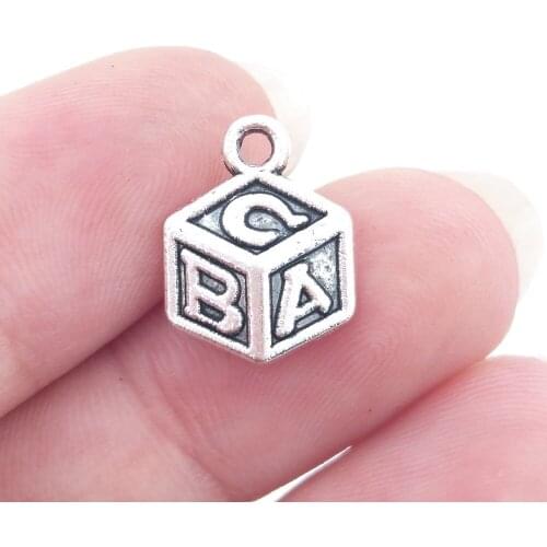 BULK 30pcs Lots Nickle Free Alloy Baby Block Charms Antique Silver Plated DIY Crafts Metal Pendants 10*13mm 0.9g