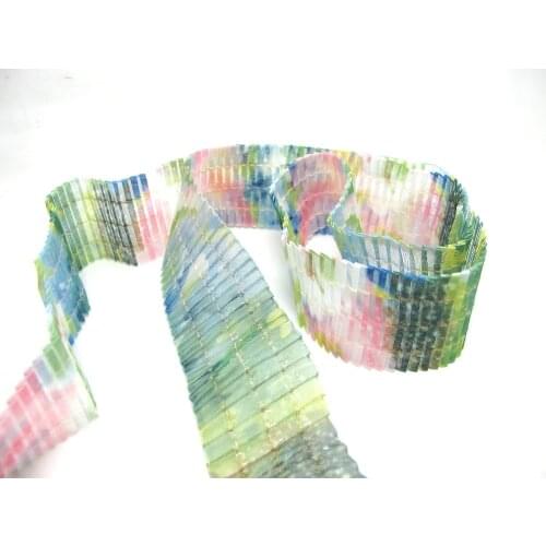 2 Yards 1 1/2 Inches Pleated Printed Organza Chiffon Ribbon|Ruffled|Polka Dot|Gift Packaging Trim|Polyester