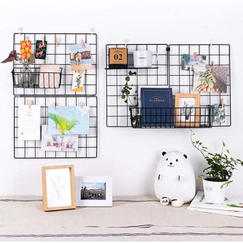 3 Pieces Hanging Basket Straight Shelf Flower Pot Display Holder for Wire Wall Grid Panel Bread Basket Iron Rack