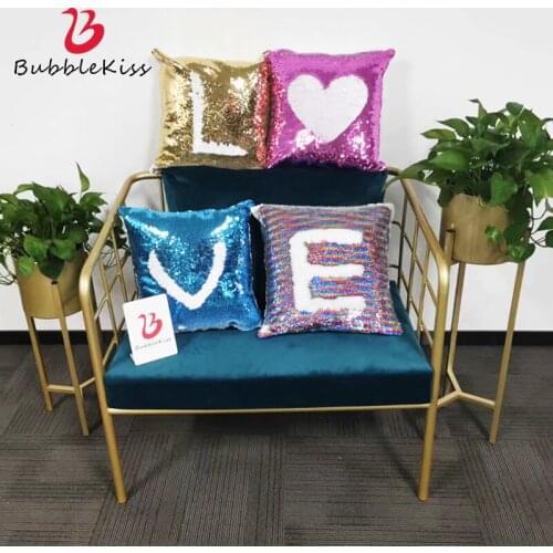 Bubble Kiss Sequins Pillow Cover Christmas Decor Reversible Sequin Cushion Cover 40X40cm Home Party Prop Pillow Slip 9.9 Sale