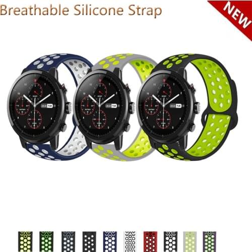 22MM Breathable Strap For Xiaomi Huami Amazfit Stratos 3/2 2S Smart Watch Band Silicone Sports Wristband For Amazfit GTR 2E 47MM