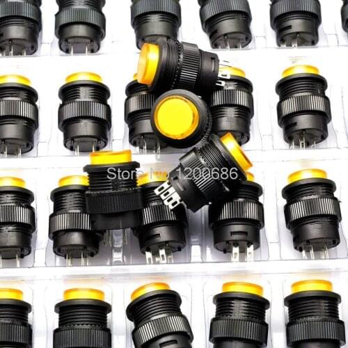 Self - locking switch with light button switch / R16-503AD Round 16MM 3A / 250V yellow