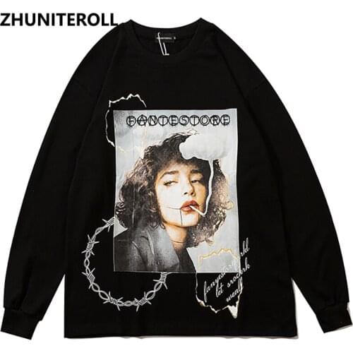 Hip Hop Men Sweatshirt Pullover Streetwear Pretty Girl Print Sweatshirt 2021 Autumn Pullover Harajuku Cotton Casual Black Hoodie