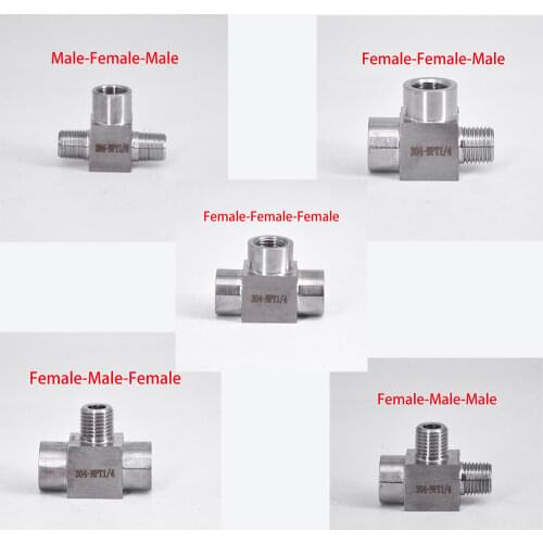 1/8" 1/4" 3/8" 1/2" BSP NPT Female Male Tee 3 Ways 304 Stainless Steel Pipe Fitting Connector Splitter Block High Pressure