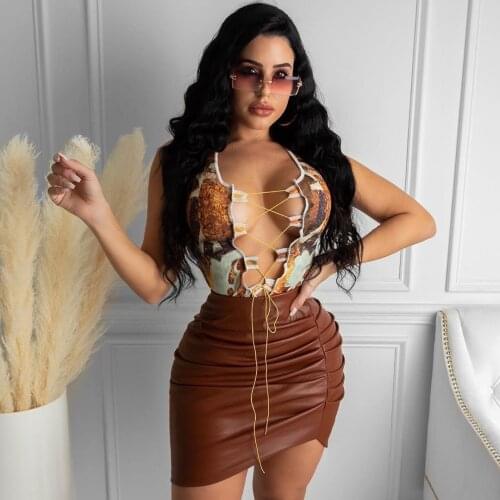 Women vintage high waist PU Leather pleated mini skirt faldas mujer ladies split casual back zipper chic skirts
