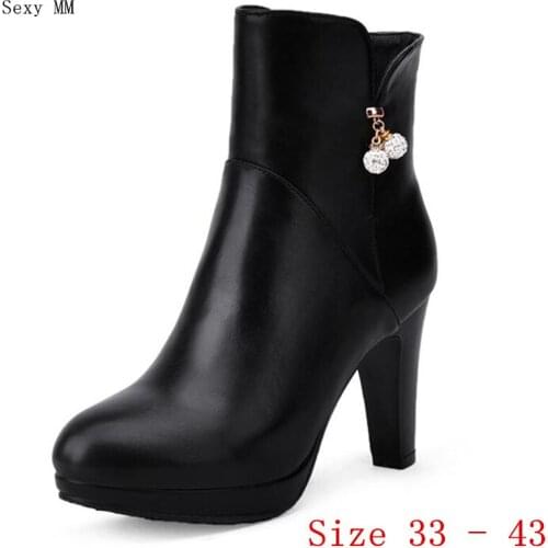 Spring Autumn Women Ankle Boots Thick High Heels Platform Woman Short Boots Shoes Small Plus Size 33 - 40 41 42 43