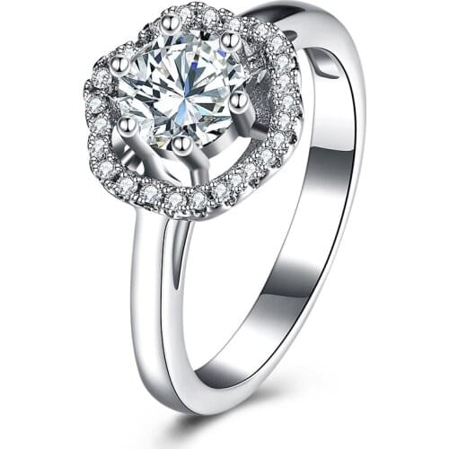 ZEMIOR Women Rings Sterling Silver 925 Jewelry Flower Shape Shining Large 5A+ Cubic Zirconia Engagement Ring Luxury Gift Best