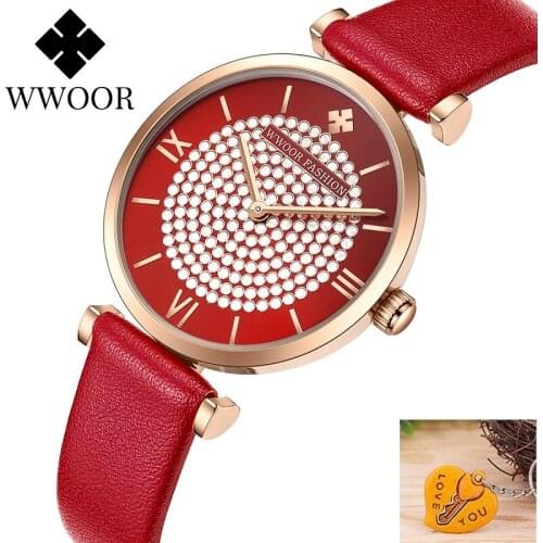 WWOOR 8851 Women Watches Star Sky Rhinestone Dial Ladies Watch Waterproof Quartz Leather Fashion Wristwatches Gift Dropship 2020