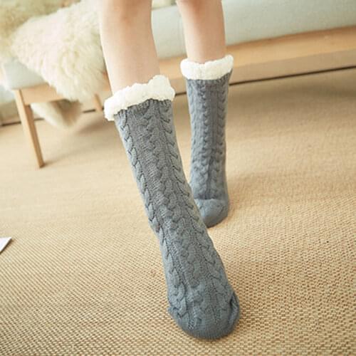 Womens Floor Sock Hemp Soft Female Shoes Home Indoor Fuzzy Slipper Socks Warm Plush Bedroom Silicone Non-slip Grip socks