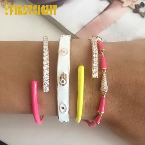 2021 New Neon Enamel Eye Hand Bangle Open Adjust Size Evil Eye Charm Rose Gold Color Bracelet Women Fashion Jewelry
