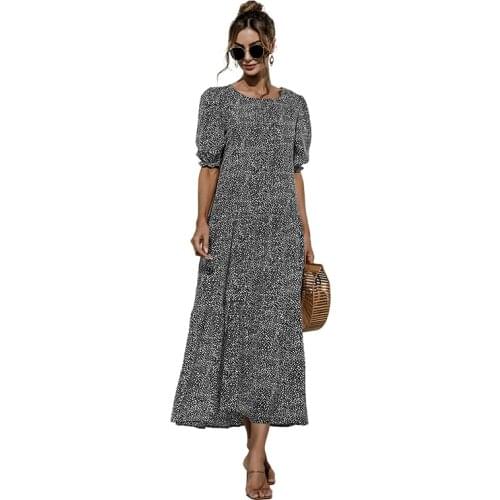 Summer Polka Dot Plaid Print Robe Sexy Maxi Dress For Women Elegant Puff Casual Loose Holiday Party Long Sundress Vestidos Midi