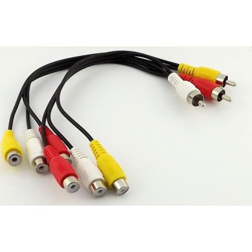 1pc 3 RCA Male Plug to 6 RCA Female Jack Splitter Audio Video AV Adapter Cable 24cm