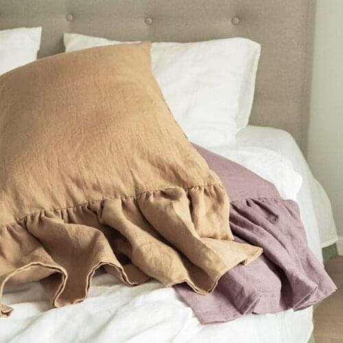 100% Linen Cushion 2pcs White Pillowcase Sham Princess European Pillow Cover Protector Bedding Cotton Ruffle Pillow 48*74cm