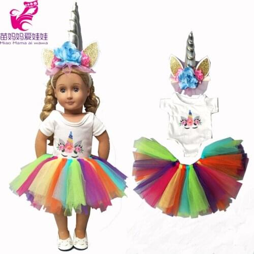 18 inch doll unicorn handmade tutu dress set for 43cm Baby dolls unicorn tutu dress doll clothes for 17" doll coat kids gifts