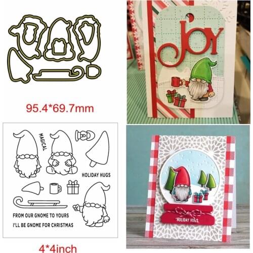 2pcs Christmas Santa Tree Sled Gift Letter Metal Cutting Dies Match Combine Clear Silicone Stamps Handcraft Cards New Stencils