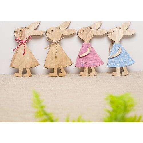 3Pcs Lovely Rabbit Wooden Decoration DIY Natural Wood Hanging Crafts Cute Bunny Wooden Ornaments Party Supplies Home Decor