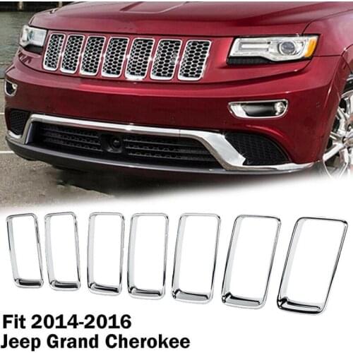 7PC Chrome Grill Ring Front Grille Inserts Cover Trim Kit for Jeep Grand Cherokee 2014-2016