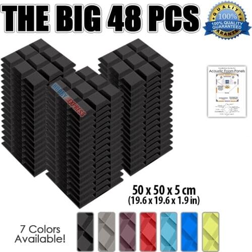 Arrowzoom 48pcs Bundle Bevel Grid Type Acoustic Panel Sound Absorption Studio Soundproof Foam 19.6 x 19.6 x 1.9" 7 Colors KK1046