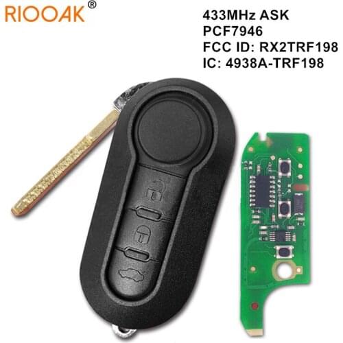 3 Button Remote Key Fob 433MHz ID46 for Fiat 500L MPV Ducato for Citroen Jumper for Peugeot Boxer 2008-2015 RX2TRF198 No Mark
