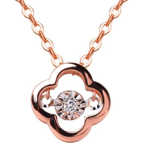 NYMPH Real 18K Rose Gold Diamond Lucky Clover Pendant Necklace Pure AU750 For Women Fine Jewelry valentine