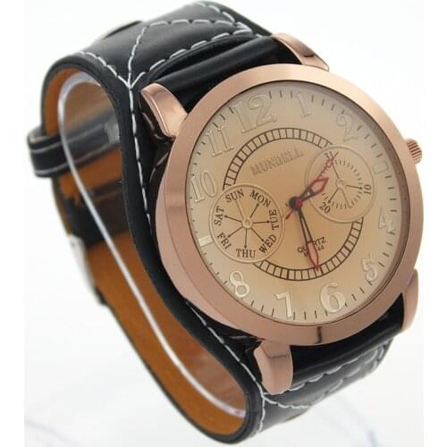 High Quality Fashion Luxury Wide Faux Leather Strap Men Lady Women Quartz Round Unisex Dress Wristwatch Analog Watch U2