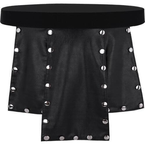 Black Mens Lingerie Crotchless Kilt Underwear Skirt Novelty Soft 6 Panel Faux Leather Low Rise Metal Studded Sexy Underpants