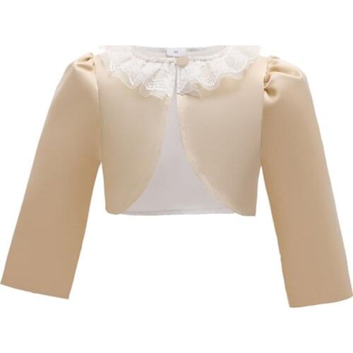 Children Baby Warm Autumn Winter Shawl Elegant Long Sleeve Pure Color Lace Dress Matching Jacket Outer Kid Girl Short Top