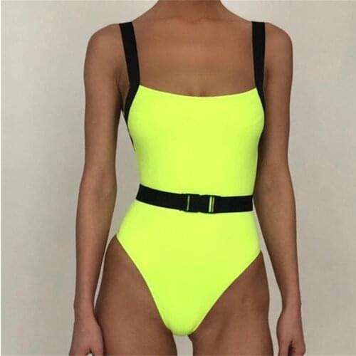 Womens Neon Swimsuit Closed Monokini Swimwear for Woman Buckle Swimsuits One-Piece Summwer Swim Suits Woman Bathers Bodysuit