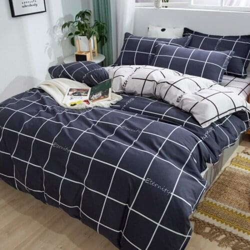 Europe Bedding Set Polyester Duvet Cover Sheet Pillowcase Grid Black Lattice Bed Linens 87x95in King Sizes Home Textile