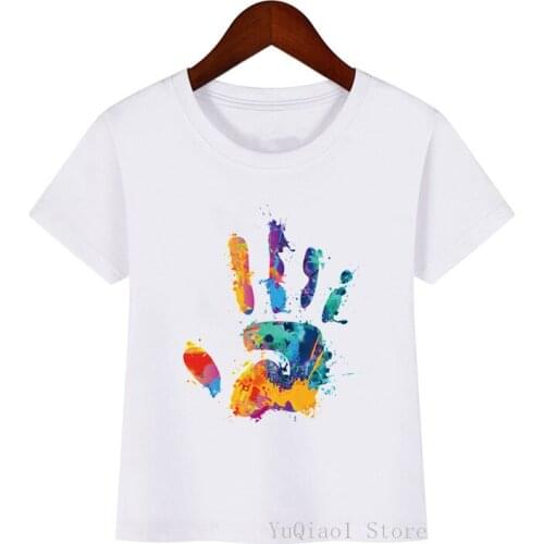 Colorful palm print childrens t-shirt clothes summer kids t shirt lovely white camisetas boy girls clothing tops tees