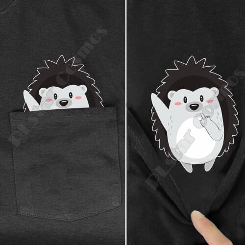 Hippie Pocket Tee T Shirts summer Hedgehog printed t-shirt men for women tops black cotton funny Short sleeve drop shipping