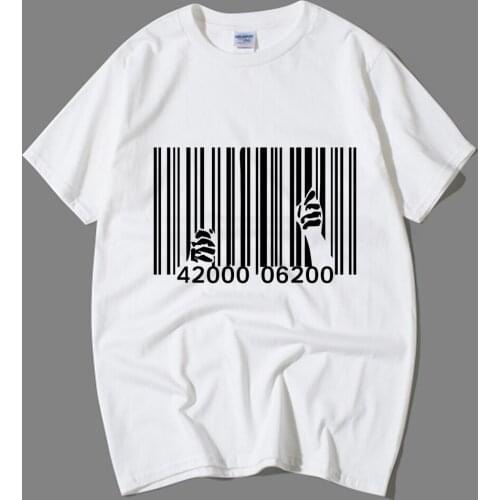 Prison Break Anarchy Break Bar Code Jail Consumerism Revolution Cotton Boy Man Short Sleeve T Shirt Couple Clothes Summer ZIIART