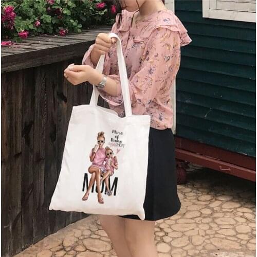 New Womens Casual Canvas Cloth Bag Super Mom Printing Shopping Bag Lady Handbag Reusable Large Capacity Tote Bags Hand Bag