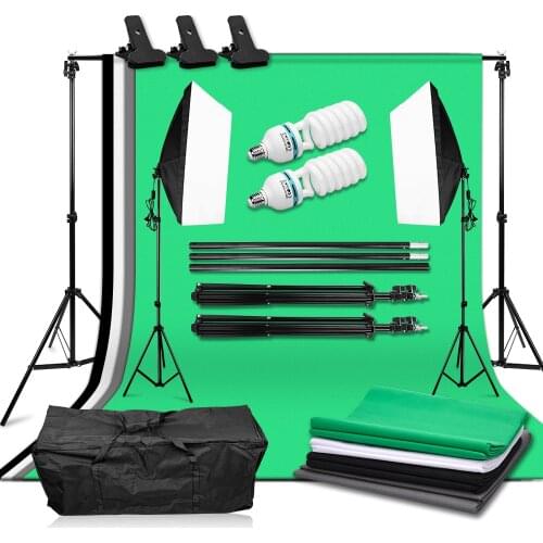 Photo Studio Lighting Kit 2x2M Background Frame 4Pcs Backdrop E27 135W Bulb Photographic Continuous Lighting Kit 50*70cm Softbox