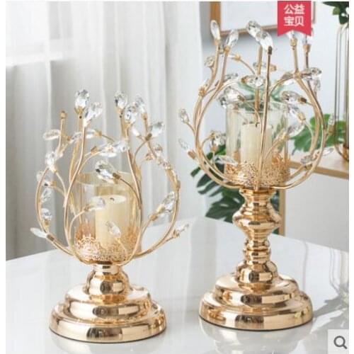 CREATIVE METAL GOLD CANDLESTICK CANDLE HOLDER CRYSTAL PENDANT MODERN HOME DECORATIVE ORNAMENTS DESKTOP DECORATIONS ACCESSORIES