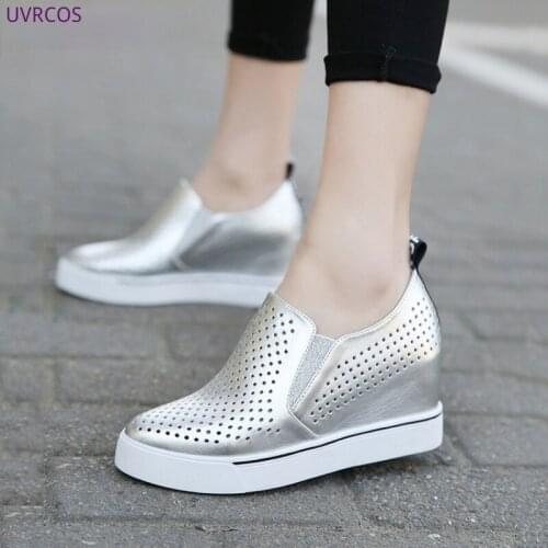 Casual Shoes Women Fashion Platform Shoes Women White Mesh Breathable Sneakers Women Black Heightening Shoes Student